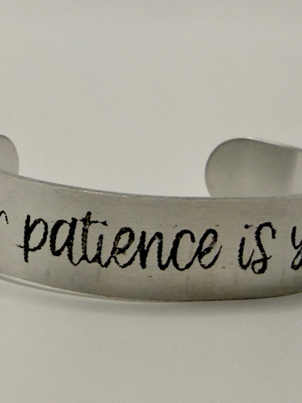 Inspirational Silver Tone Cuff Bracelet - 'Patience'